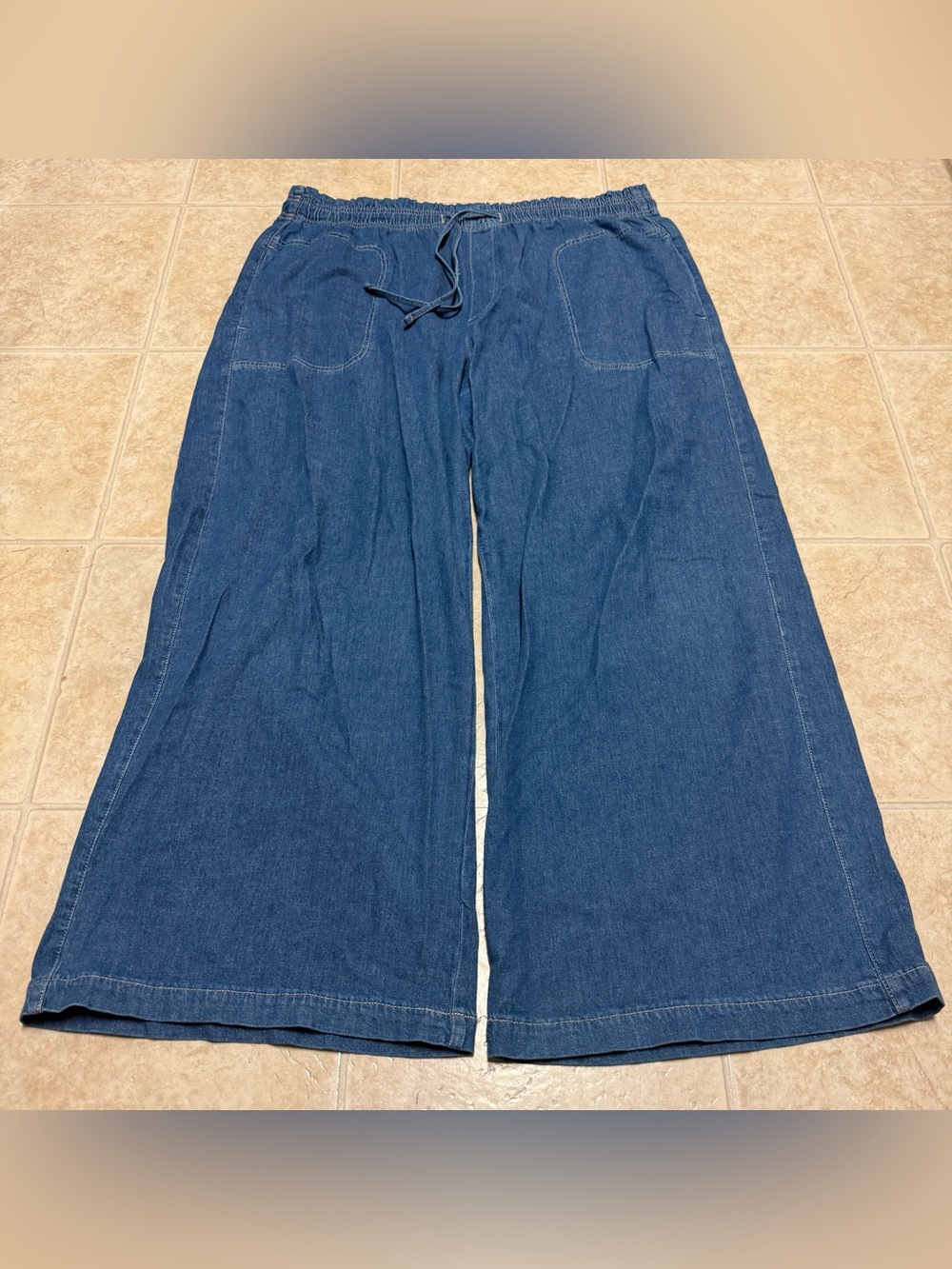AE Dreamy Drape Pull On Elastic Waist Wide Leg Linen Blend Denim Pants Size XXL - Picture 2 of 4